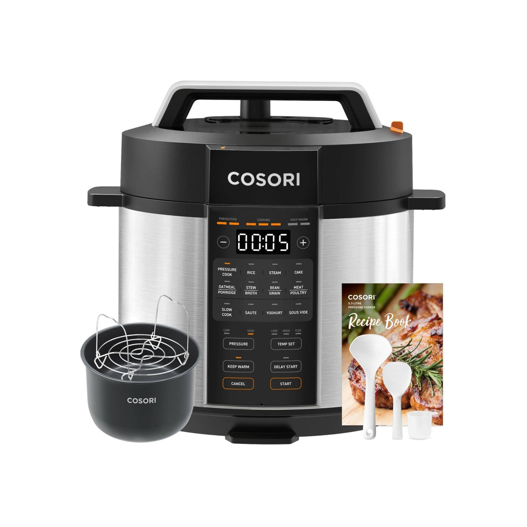 COSORI Schnellkochtopf 5,7 Liter in Schwarz mit digitalem Bedienfeld und Zubehör